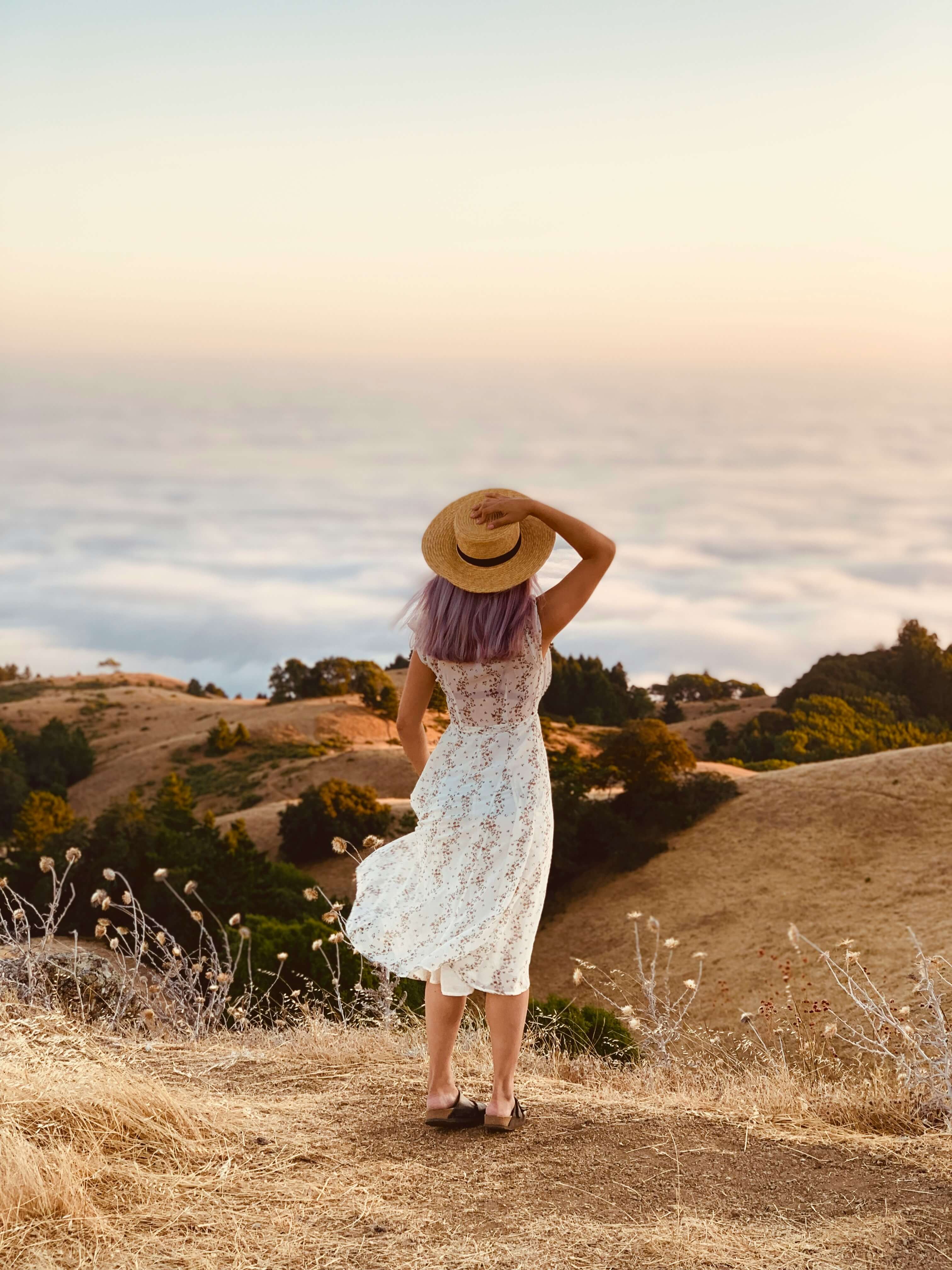 Image of a girl standing on a hill in a dress holding her hat to her head. Major life changes can have negative affects on your life. Learn how life transition therapy in Austin, TX can help.